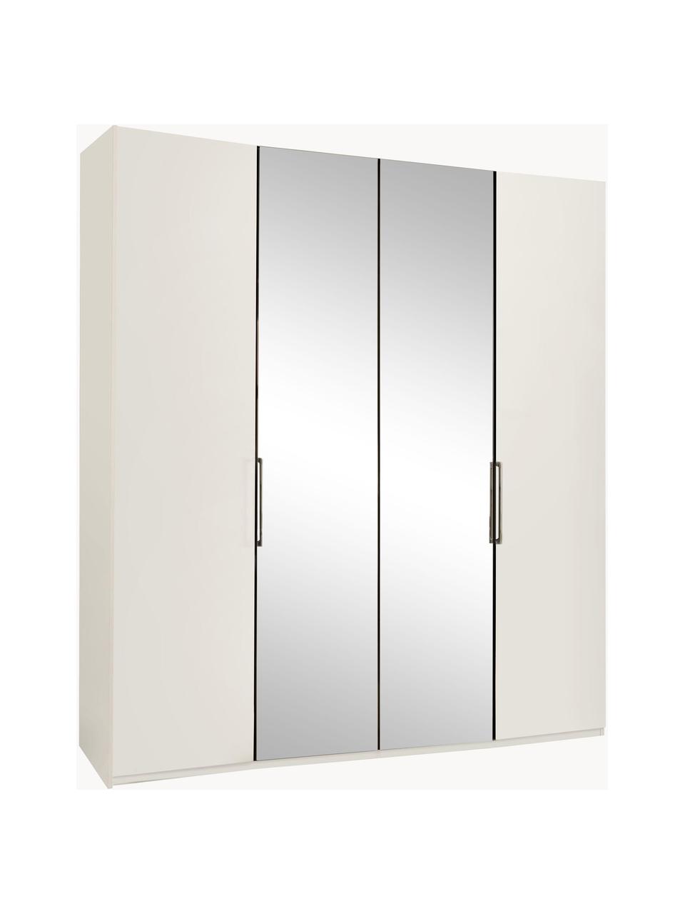 Drehtürenschrank Monaco mit Spiegeltür, 4-türig, Korpus: Holzwerkstoff, foliert, Griffe: Metall, beschichtet, Weiß, mit Spiegeltüren, B 200 x H 216 cm