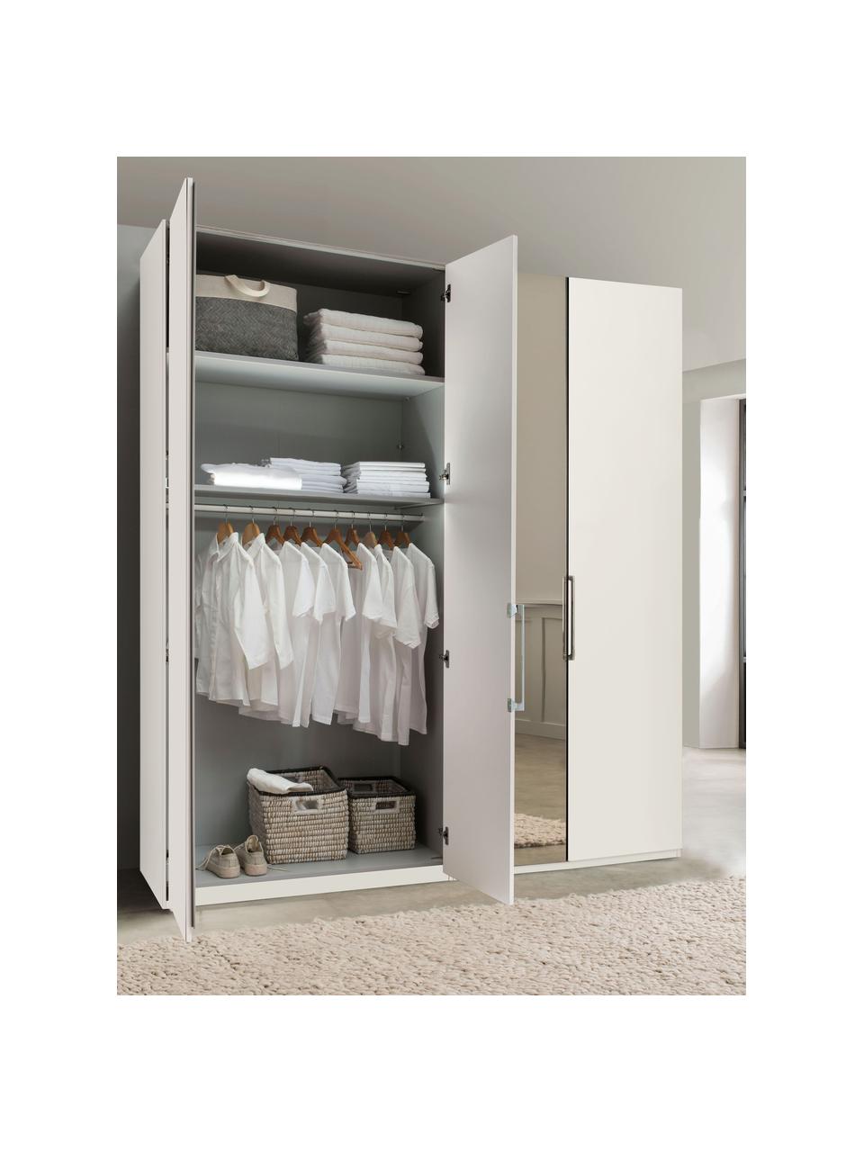 Drehtürenschrank Monaco mit Spiegeltür, 4-türig, Korpus: Holzwerkstoff, foliert, Griffe: Metall, beschichtet, Weiss, mit Spiegeltüren, B 200 x H 216 cm