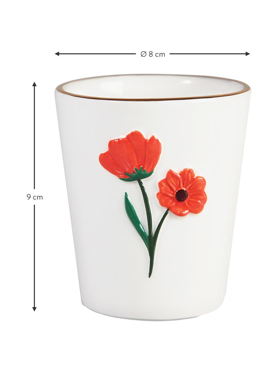 Beker Wildflower met bloemendecoratie en goudkleurige rand, set van 4, Dolomietensteen, Meerkleurig, Ø 8 x H 9 cm, 225 ml