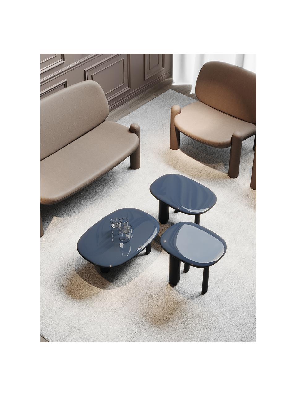 Tavolino ovale da salotto Tottori, Pannello di fibra a media densità (MDF) laccato, Legno laccato grigio-blu, Larg. 78 x Prof. 54 cm