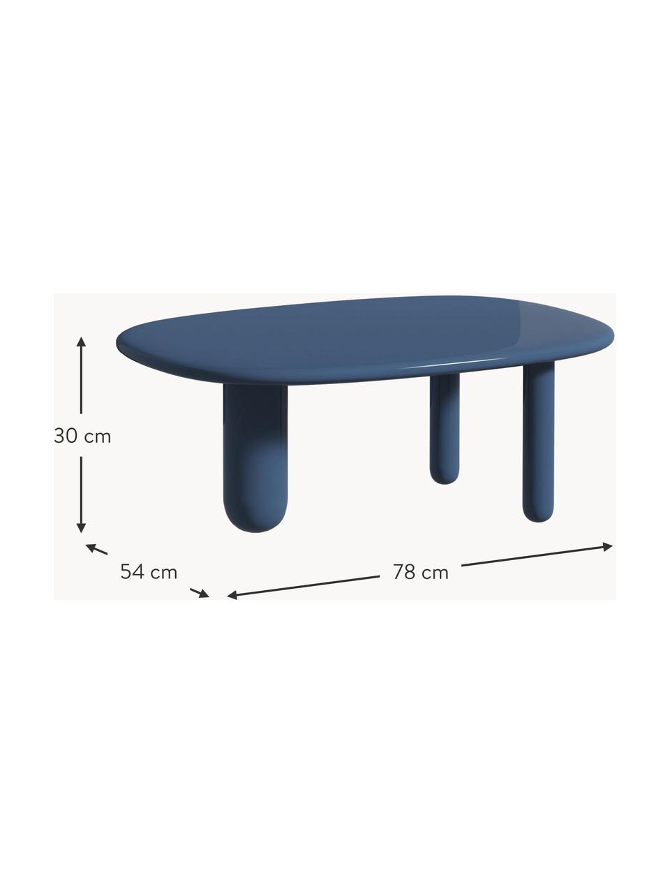 Tavolino ovale da salotto Tottori, Pannello di fibra a media densità (MDF) laccato, Legno laccato grigio-blu, Larg. 78 x Prof. 54 cm