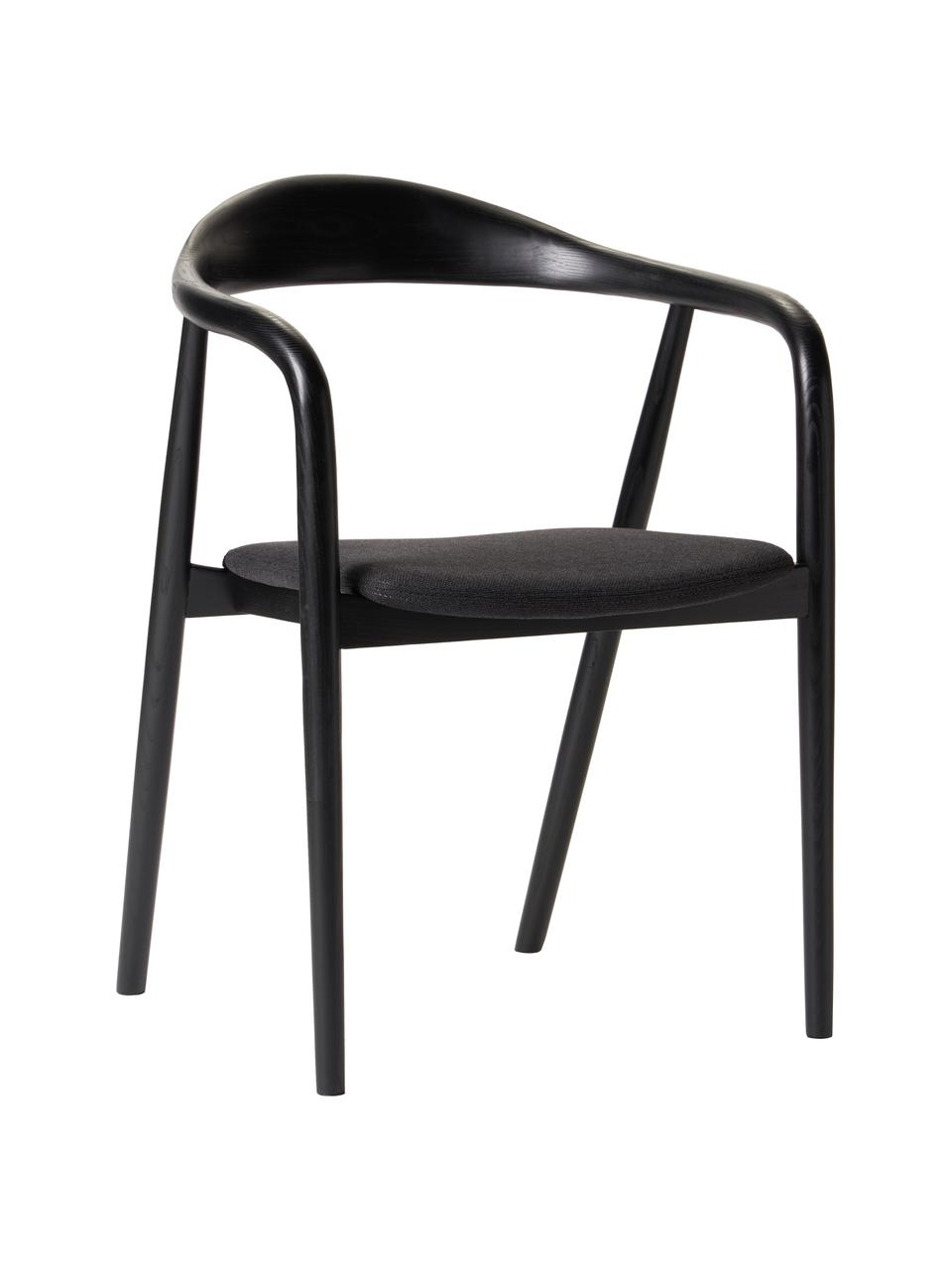 Dřevěná židle s područkami a čalouněným sedákem Angelina, Černá, Š 57 cm, V 80 cm