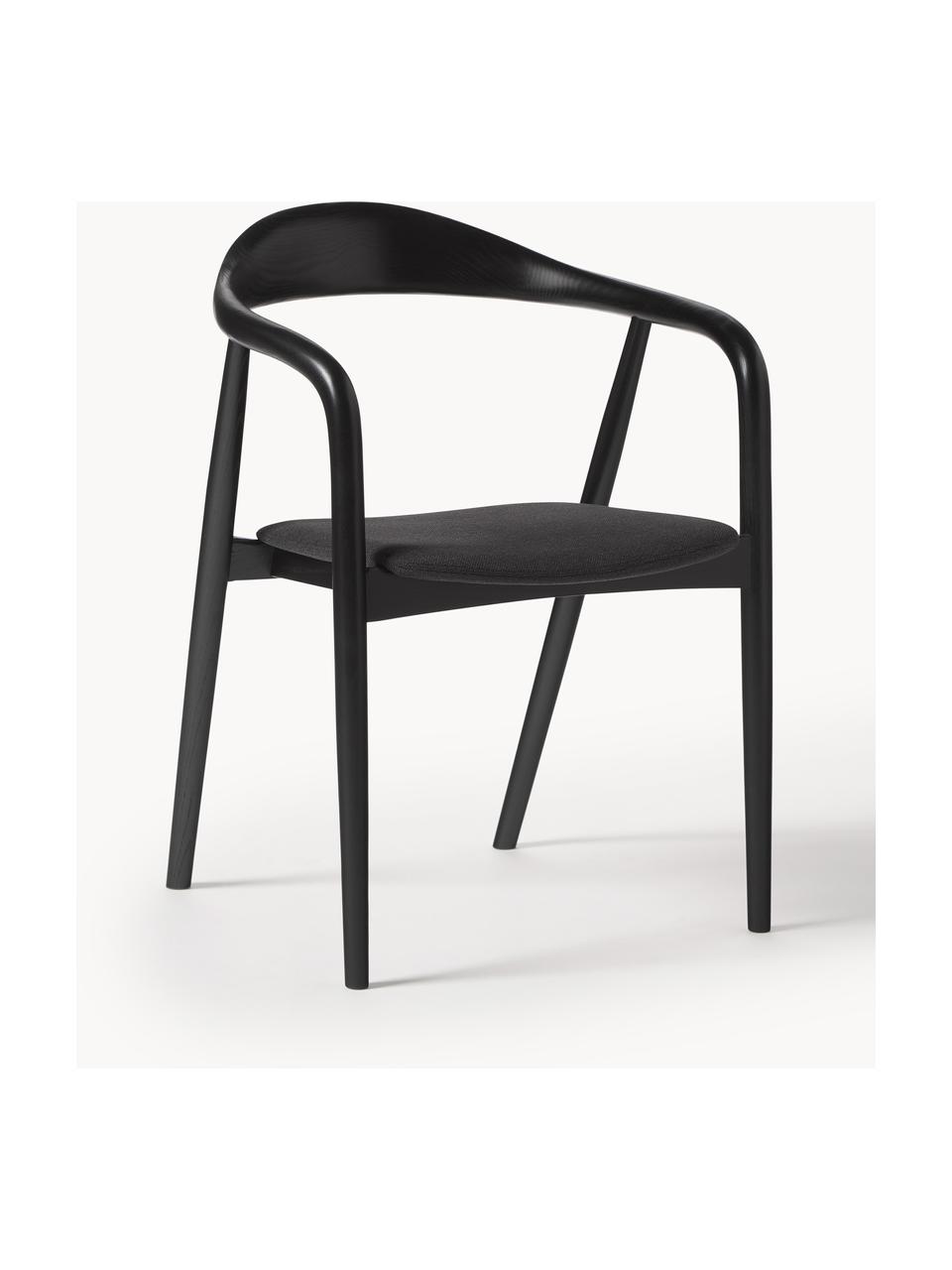 Silla con reposabrazos de madera con asiento tapizado Angelina, Tapizado: poliéster Alta resistenci, Estructura: madera de fresno con cert, Tejido negro, negro, An 57 x Al 80 cm