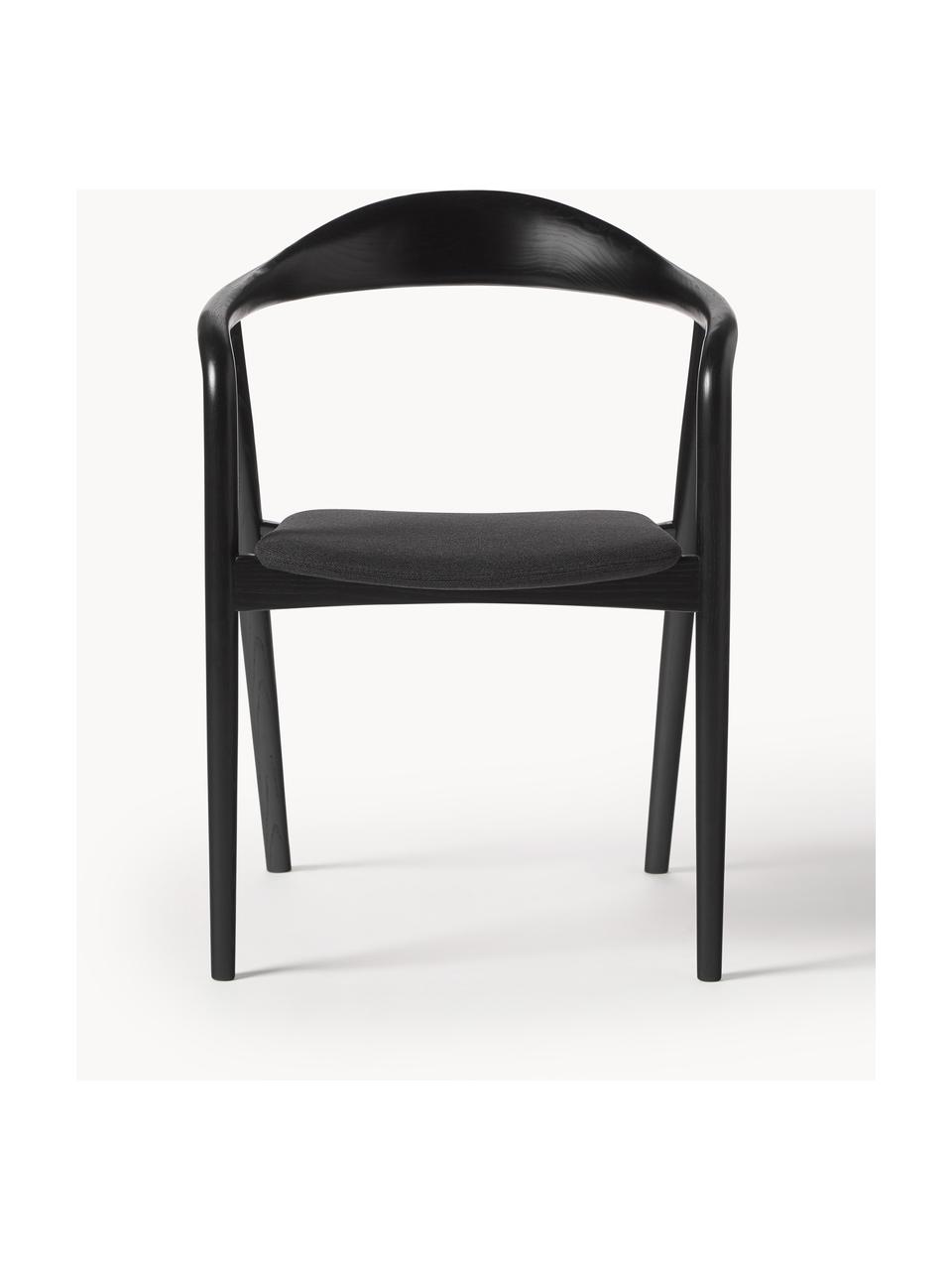 Silla con reposabrazos de madera con asiento tapizado Angelina, Tapizado: poliéster Alta resistenci, Estructura: madera de fresno con cert, Tejido negro, negro, An 57 x Al 80 cm
