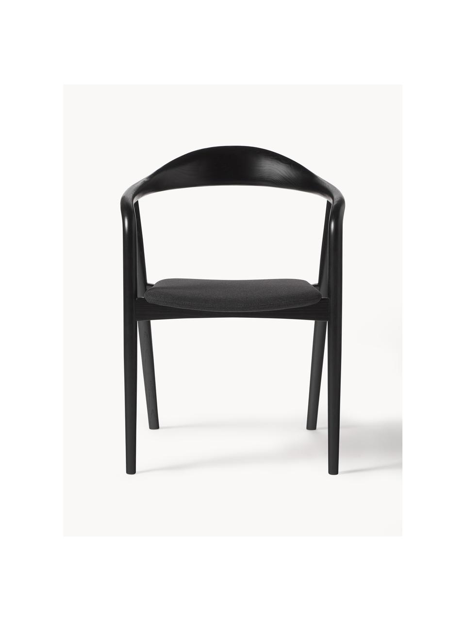 Silla con reposabrazos de madera Angelina, Tapizado: poliéster De alta calidad, Tejido negro, negro, An 57 x Al 80 cm