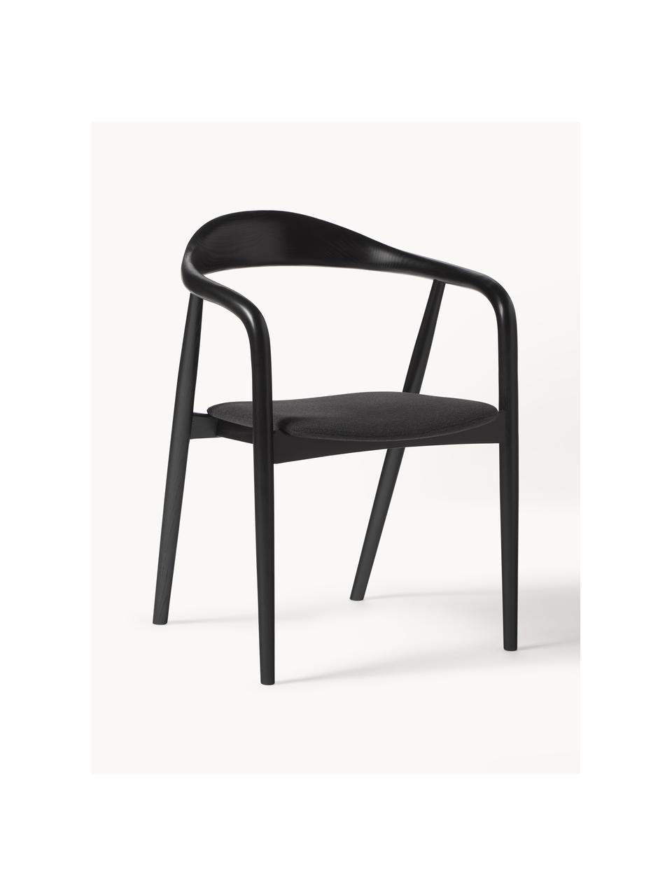 Silla con reposabrazos de madera Angelina, Tapizado: poliéster De alta calidad, Tejido negro, negro, An 57 x Al 80 cm