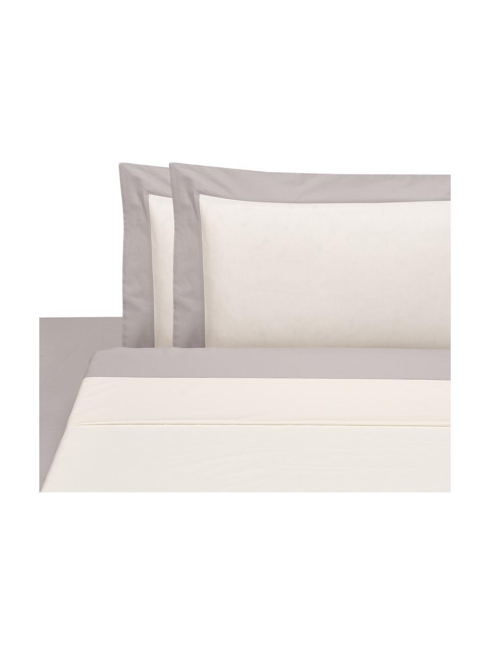 Set lenzuola in percalle Plein 4 pz, Grigio, bianco latteo, 260 x 295 cm