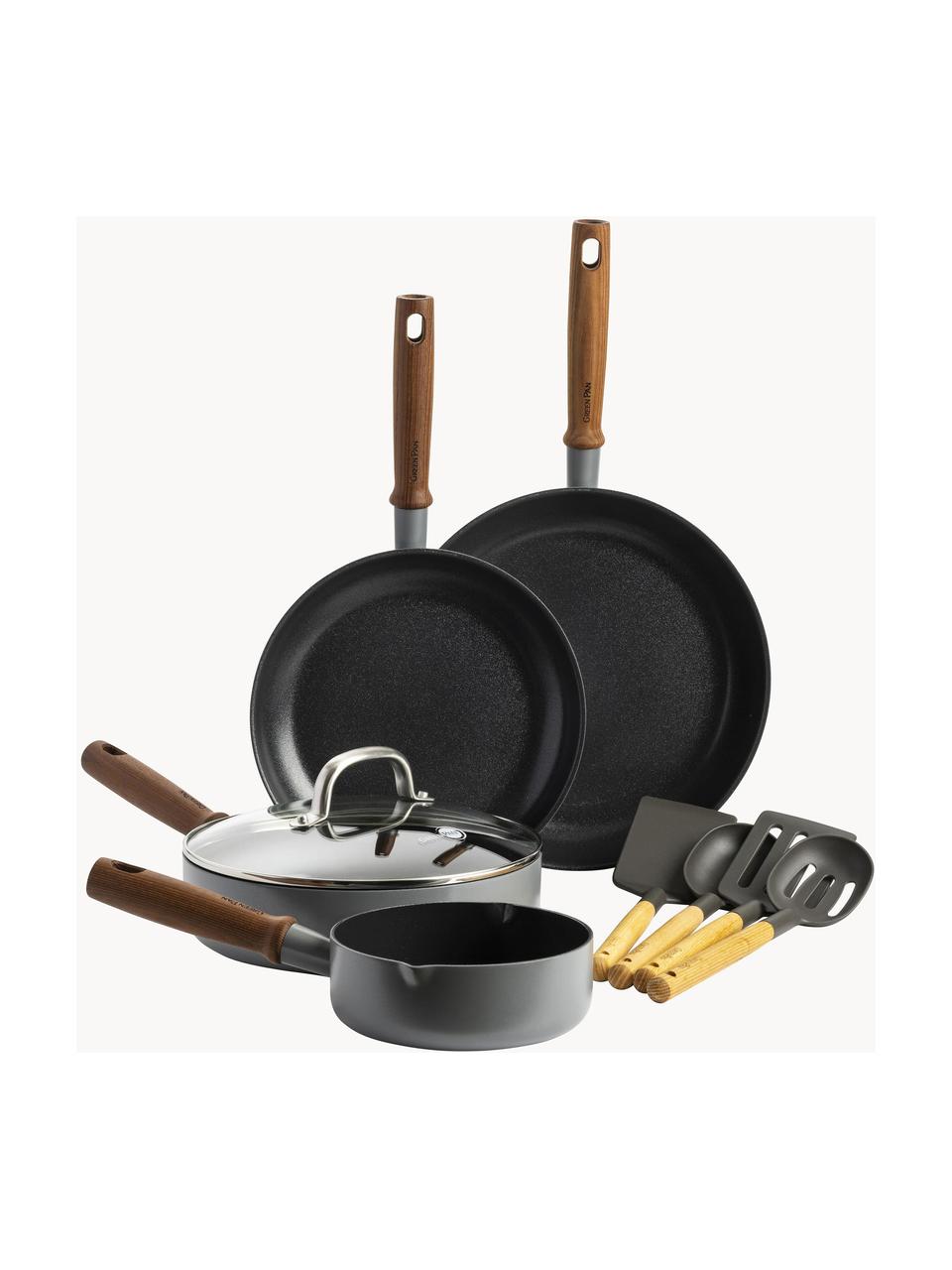 Set da cucina con rivestimento antiaderente Mayflower Pro 8 pz, Grigio scuro, legno di frassino, Set in varie misure