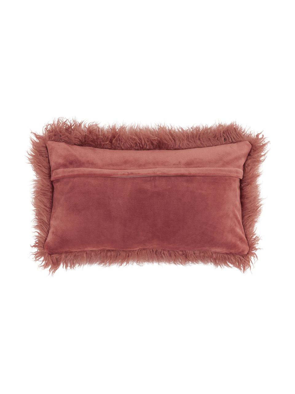 Housse de coussin rectangulaire imitation fourrure frisée Morten, Terre cuite