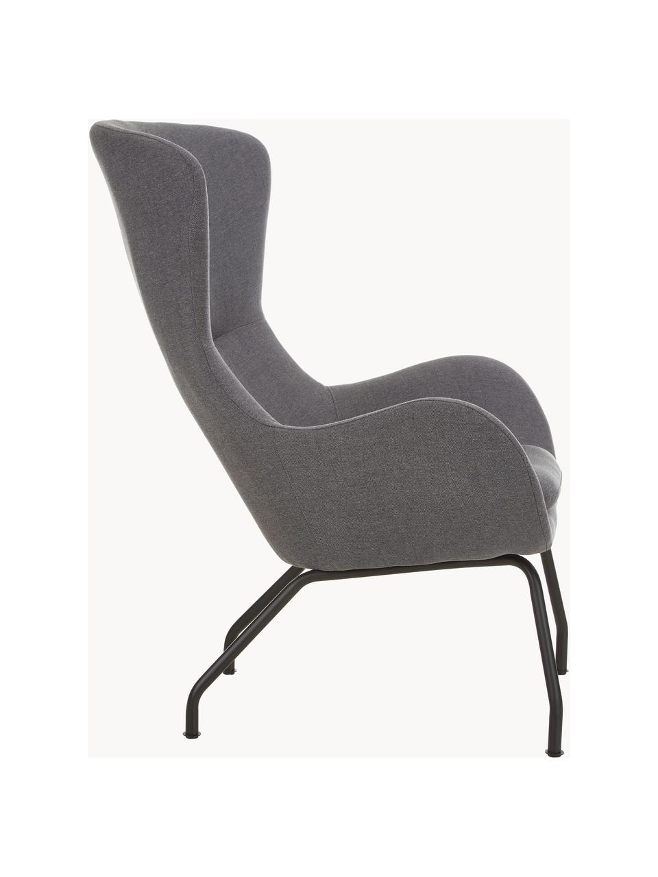 Fauteuil Wing met metalen poten, Poten: metaal, gepoedercoat, Geweven stof antraciet, B 75 x D 85 cm