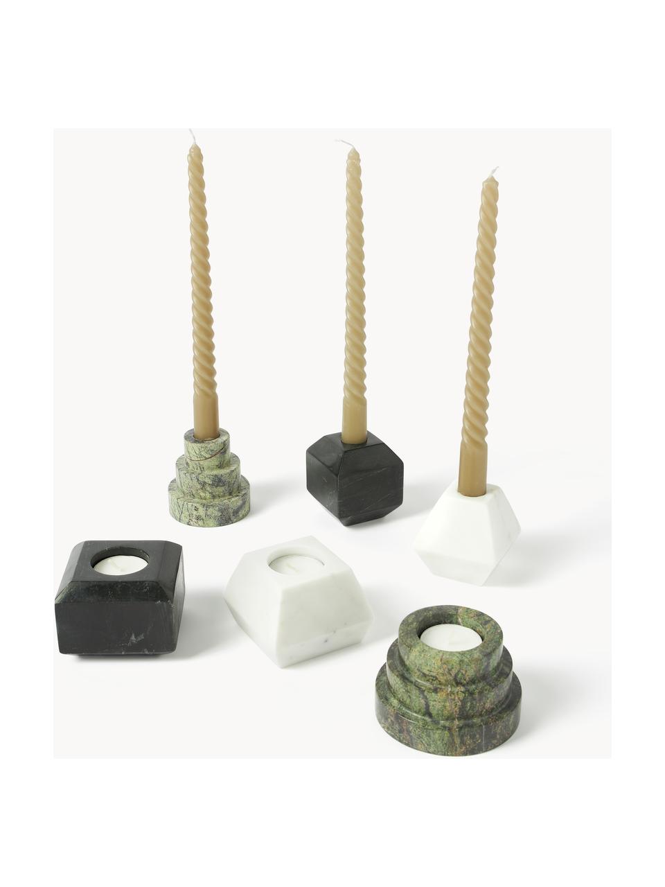 Kerzenhalter Iseo aus Marmor, 3er-Set, Marmor, Hellgrün, Schwarz, Off White, marmoriert, Set mit verschiedenen Größen
