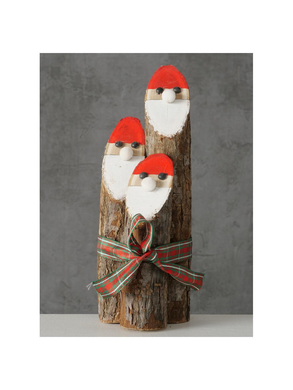 Figuras decorativas Santa Claus de madera Gylla, 3 uds., Madera, Madera oscura, blanco, rojo, Ø 7 x Al 20 cm