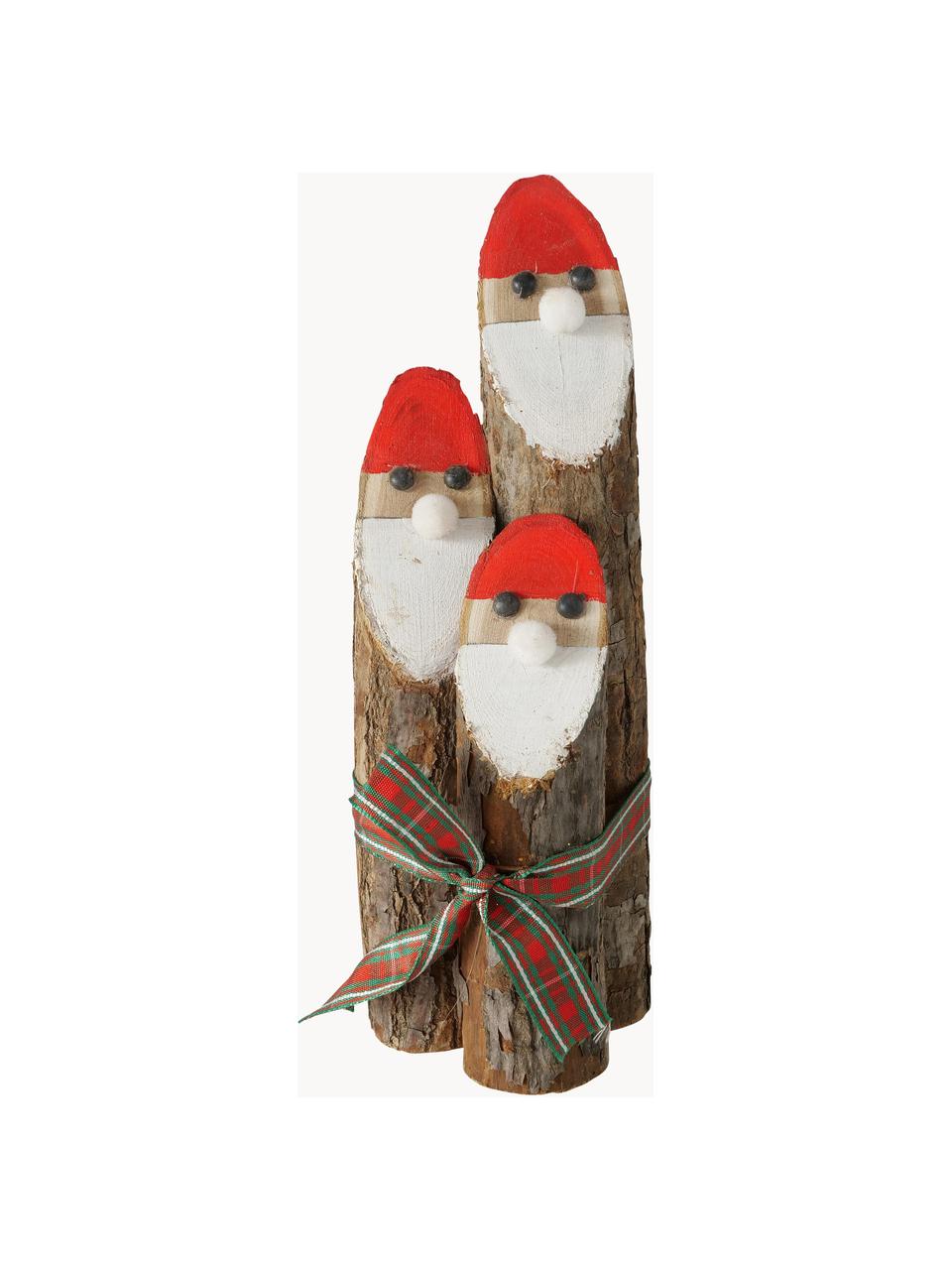 Figuras decorativas Santa Claus de madera Gylla, 3 uds., Madera, Madera oscura, blanco, rojo, Ø 7 x Al 20 cm