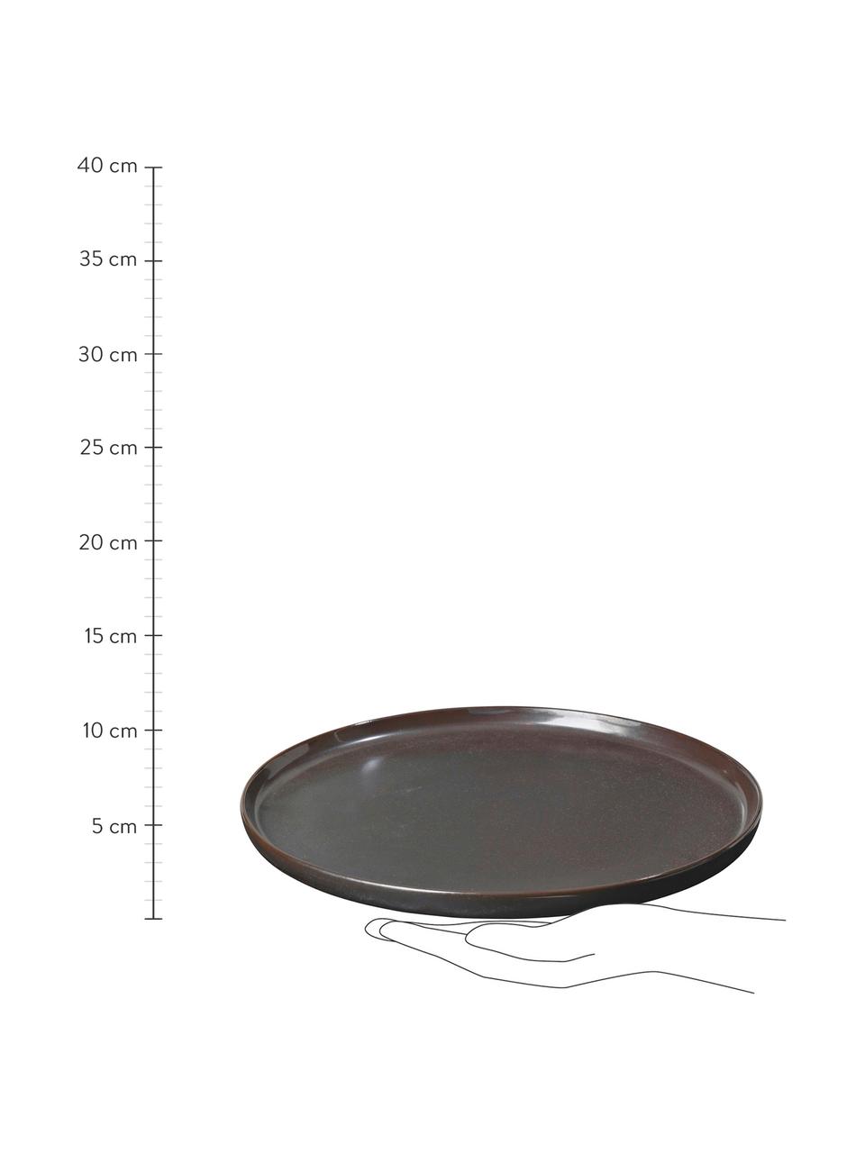 Handgemaakte dinerborden Esrum Night, 4 stuks, Geglazuurd keramiek, Mat glinsterend zilverachtig grijsbruin, Ø 28 cm