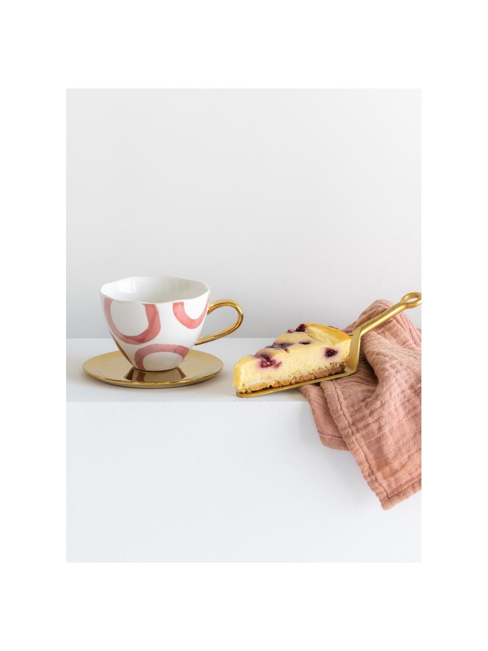 Tazza dipinta con manico dorato Good Morning, New Bone China, Bianco, rosa, dorato, Ø 11 x Alt. 8 cm