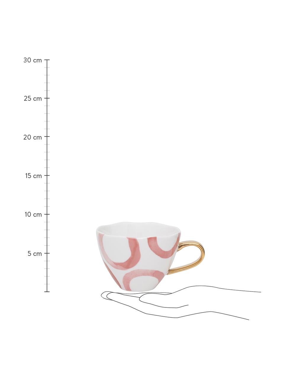 Tasse Good Morning, bunt bemalt mit goldfarbenem Griff, New Bone China, Weiss, Rosa, Goldfarben, Ø 11 x H 8 cm