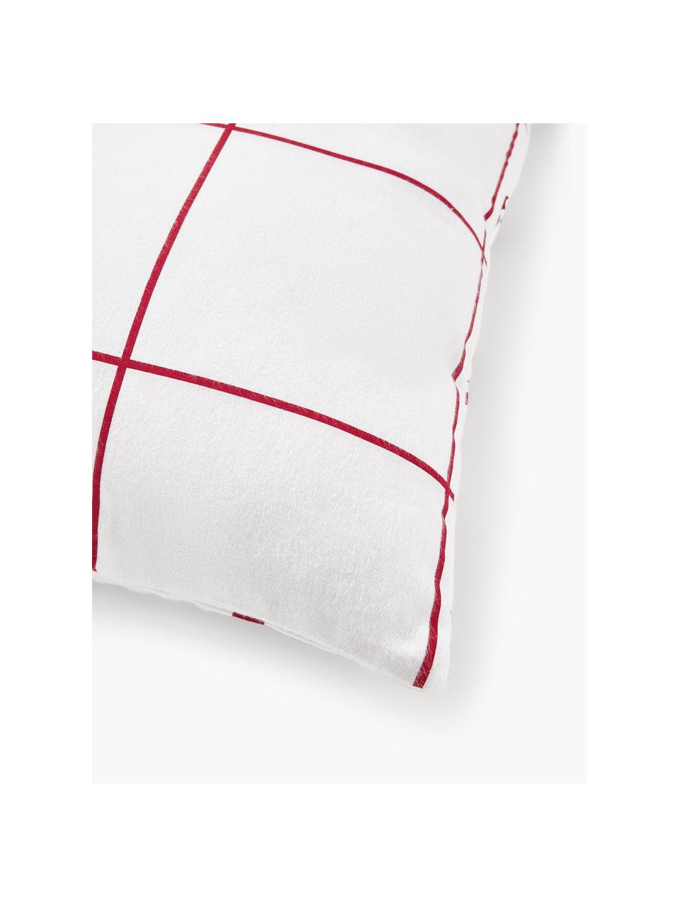 Federa reversibile in flanella con motivo invernale Vince, Bianco, rosso, Larg. 50 x Lung. 80 cm
