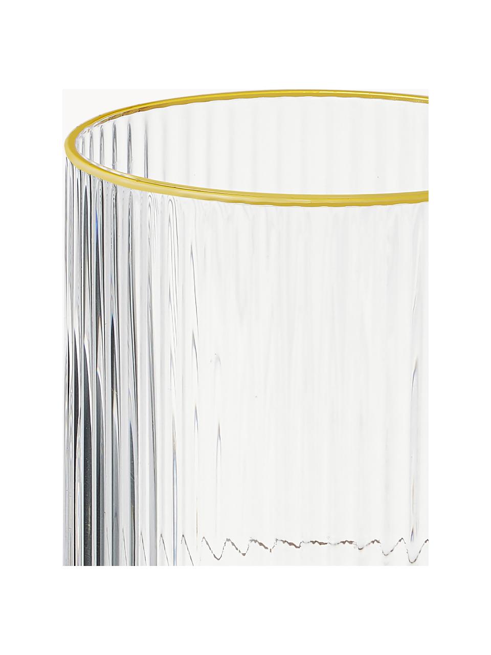 Copas de vino artesanales con relieve Minna, 4 uds., Vidrio soplado artesanalmente, Transparente con borde dorado, Ø 8 x Al 17 cm, 300 ml
