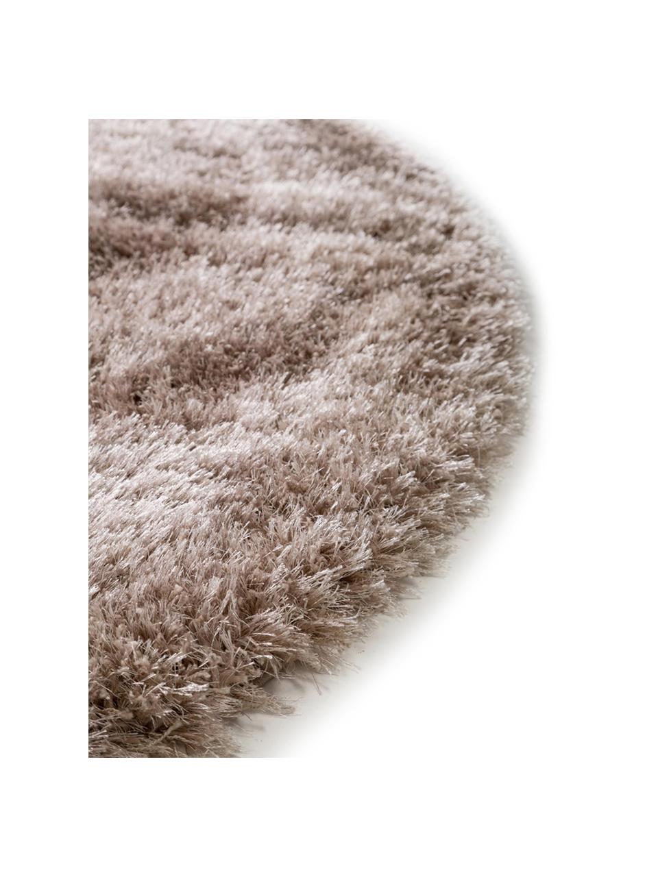 Glanzend hoogpolig vloerkleed Lea in beige, rond, Bovenzijde: 50% polyester, 50% polypr, Onderzijde: 100% jute, Beige, Ø 200 cm (maat L)