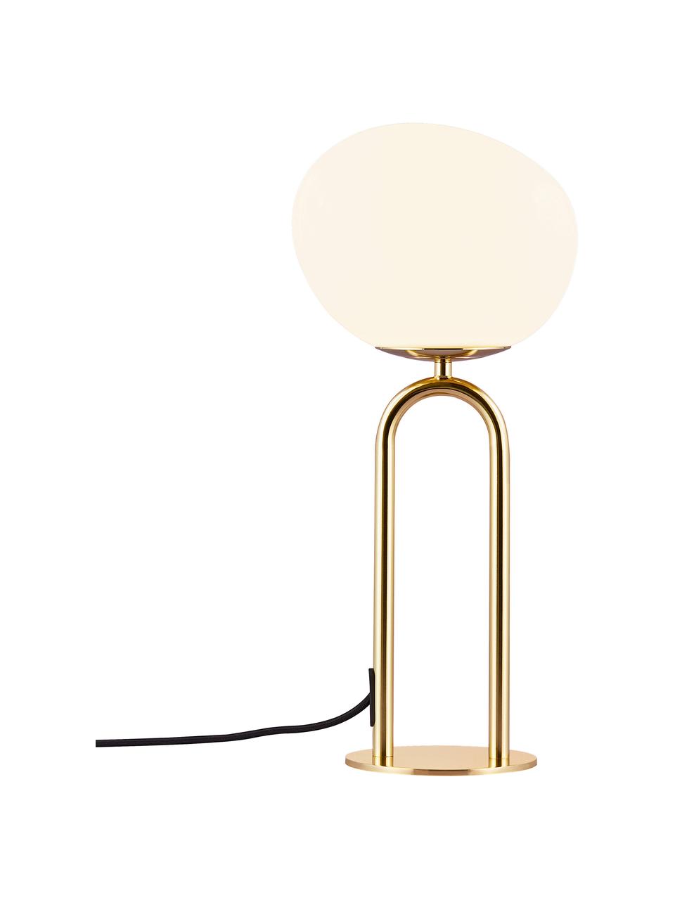 Lampa stołowa ze szkła opalowego Shapes, Stelaż: metal szczotkowany, Kremowobiały, odcienie mosiądzu, Ø 22 x W 47 cm