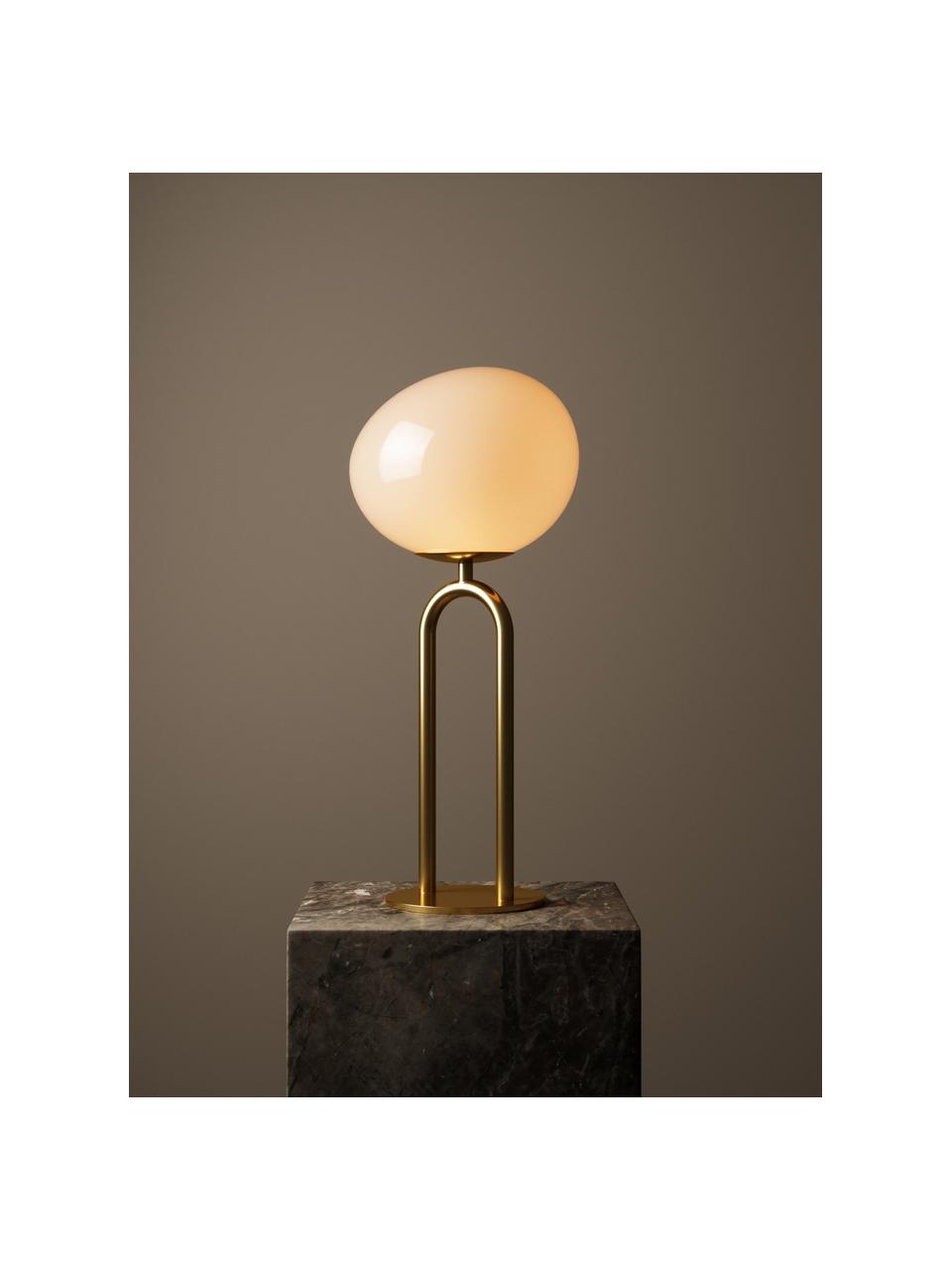 Lampe à poser en verre opale Shapes, Blanc crème, couleur laitonnée, Ø 22 x haut. 47 cm
