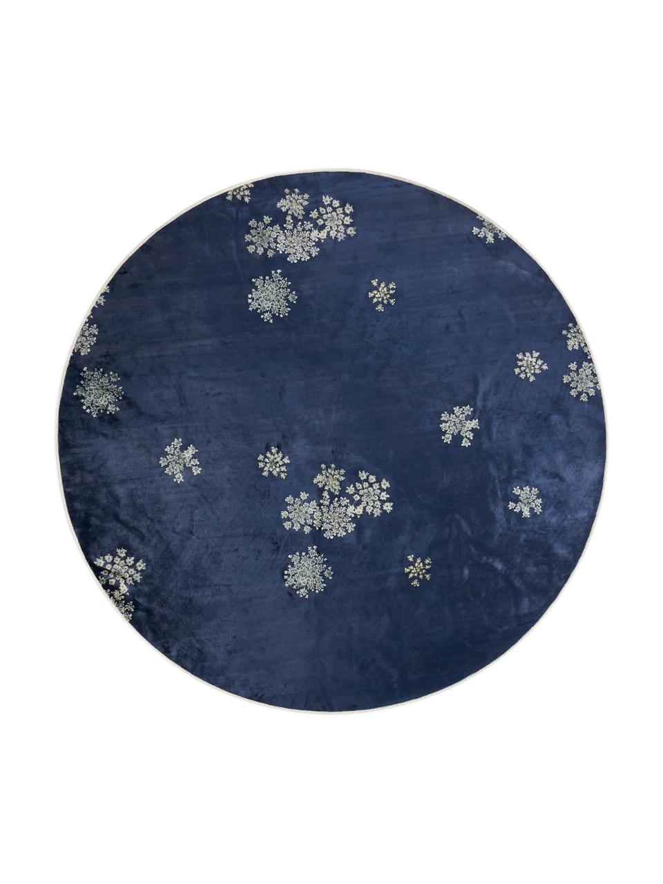 Runder Teppich Lauren mit Blumenprint, 60% Polyester, 30% thermoplastisches Polyurethan, 10% Baumwolle, Blau, Beige, Ø 90 cm (Größe XS)