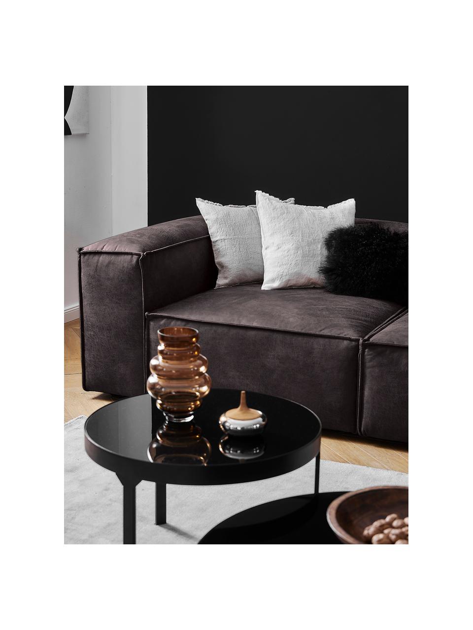 Divano angolare componibile in pelle riciclata Lennon, Rivestimento: pelle riciclata (70% pell, Struttura: legno di pino massiccio, , Piedini: plastica I piedini si tro, Pelle grigio marrone, Larg. 238 x Prof. 180 cm, chaise-longue a sinistra