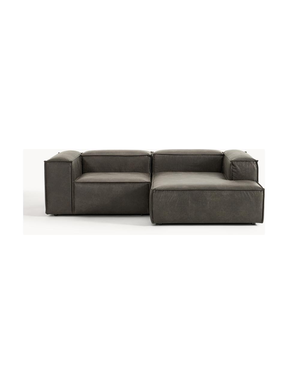 Modulaire hoekbank Lennon van gerecycled leer, Bekleding: gerecycled leer (70% leer, Frame: massief hout, multiplex, Poten: kunststof Dit product is , Leer taupe, B 238 x D 180 cm, hoekdeel rechts