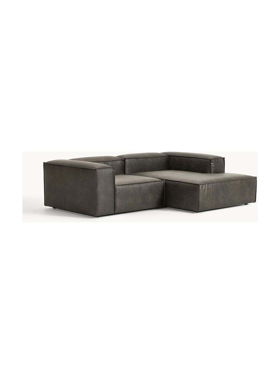 Modulaire hoekbank Lennon van gerecycled leer, Bekleding: gerecycled leer (70% leer, Frame: massief hout, multiplex, Poten: kunststof Dit product is , Leer taupe, B 238 x D 180 cm, hoekdeel rechts