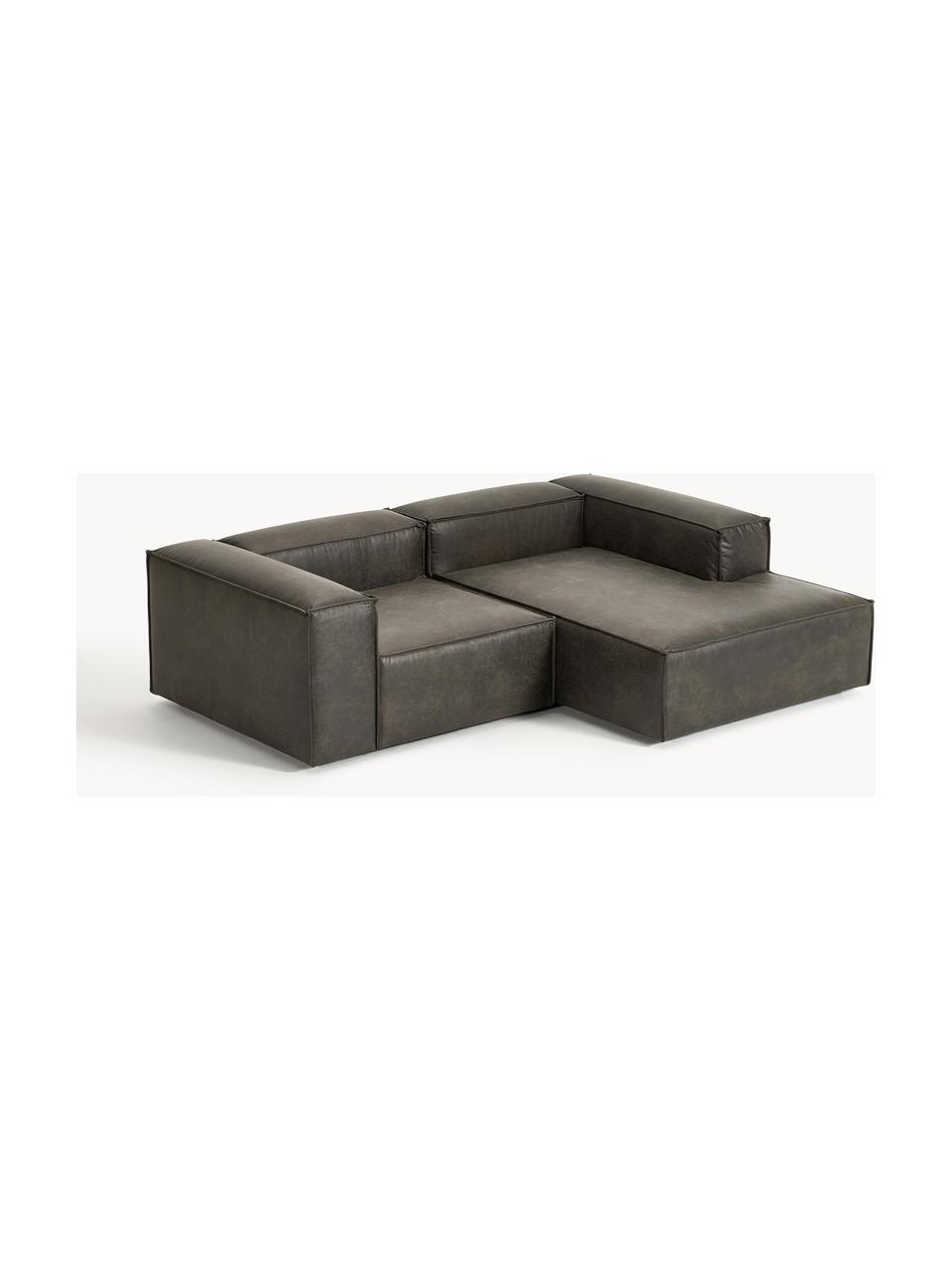 Modulares Ecksofa Lennon aus recyceltem Leder, Bezug: Recyceltes Leder (70 % Le, Gestell: Massives Holz, Sperrholz, Füße: Kunststoff Dieses Produkt, Leder Taupe, B 238 x T 180 cm, Eckteil rechts