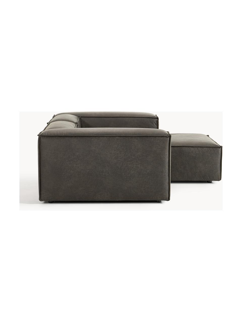 Modulaire hoekbank Lennon van gerecycled leer, Bekleding: gerecycled leer (70% leer, Frame: massief hout, multiplex, Poten: kunststof Dit product is , Leer taupe, B 238 x D 180 cm, hoekdeel rechts