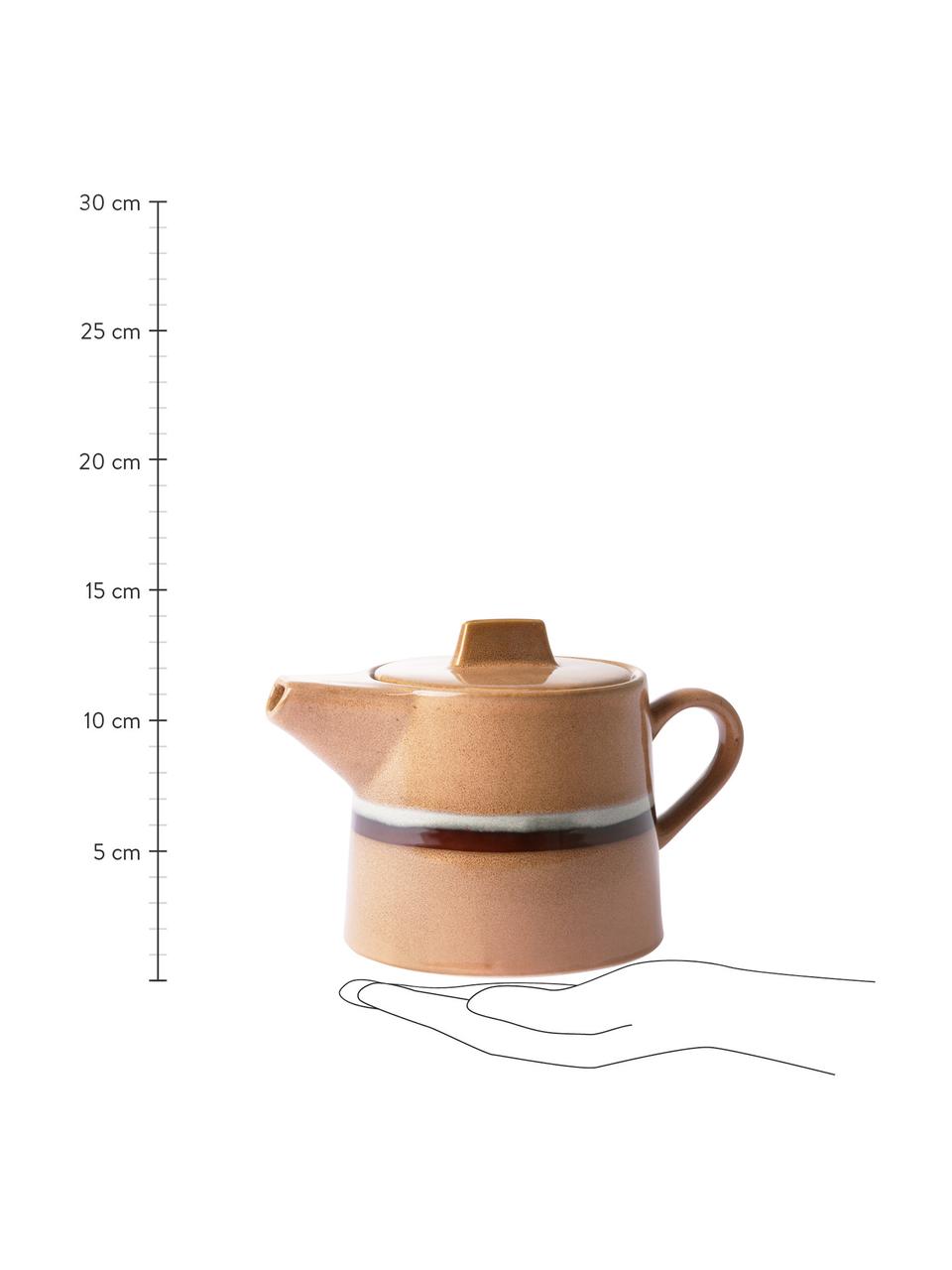 Ručne vyrobená čajová kanvica 70's, 1,2 l, Kamenina, Broskyňová, sivá, čierna, 1,2 l