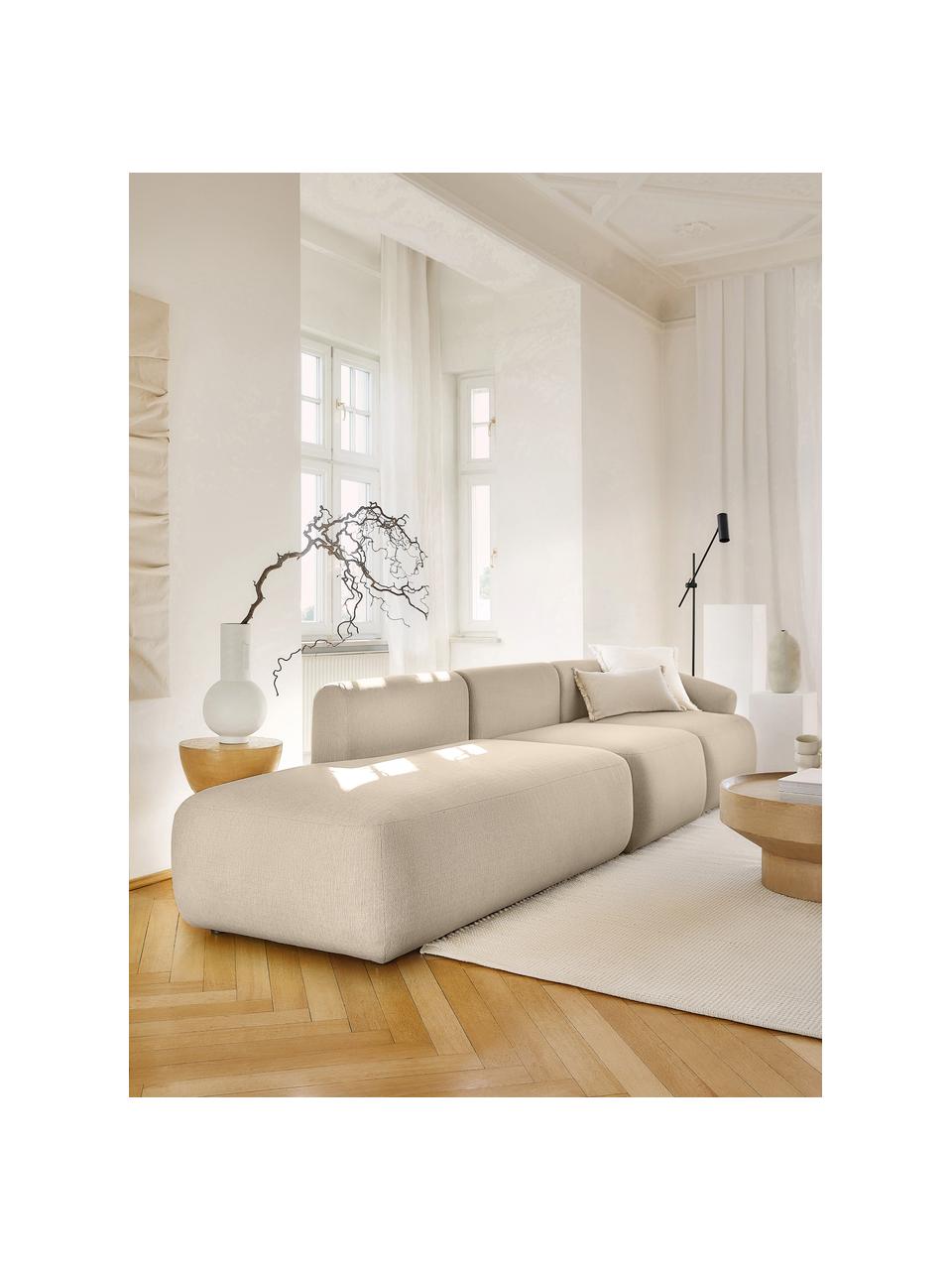 Méridienne modulable Sofia, Tissu beige, larg. 340 x prof. 95 cm, dossier à droite