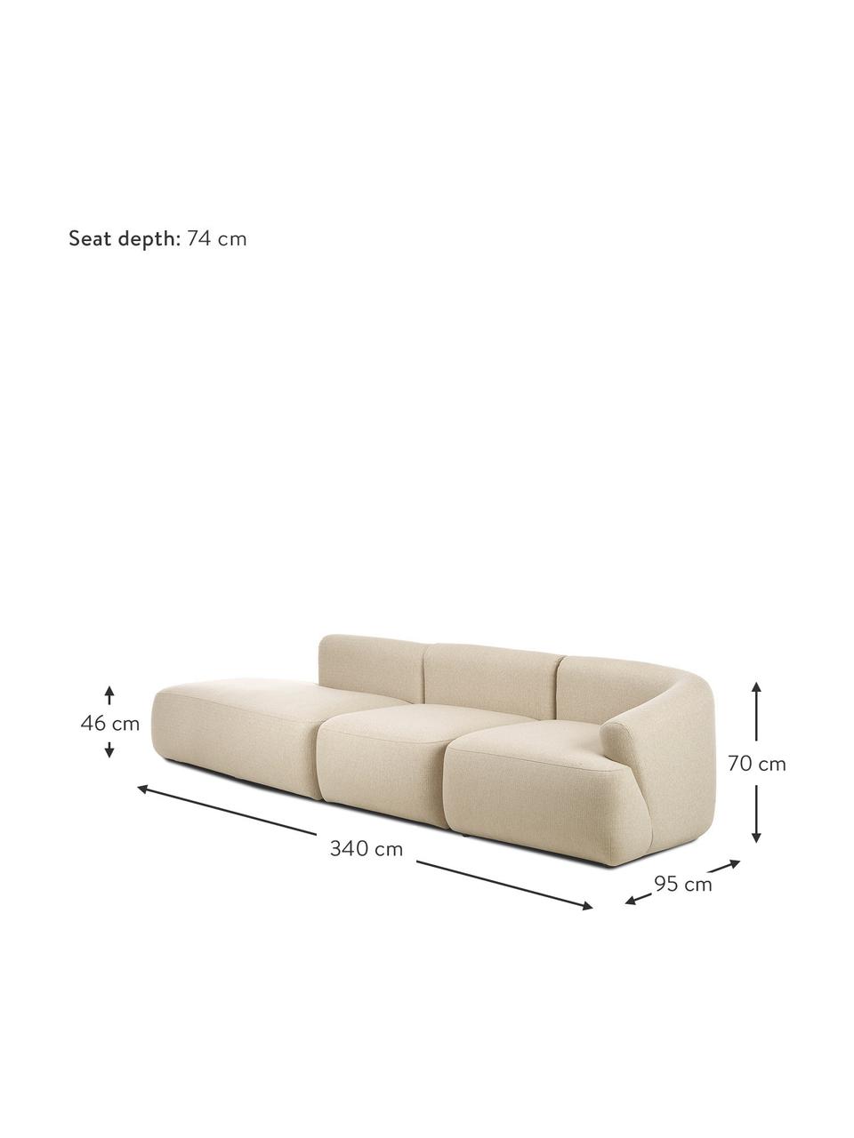 Modulaire chaise longue Sofia, Bekleding: 100% polypropyleen. Met 2, Frame: massief grenen, spaanplaa, Poten: kunststof., Geweven stof beige, B 340 x D 95 cm, rugleuning rechts