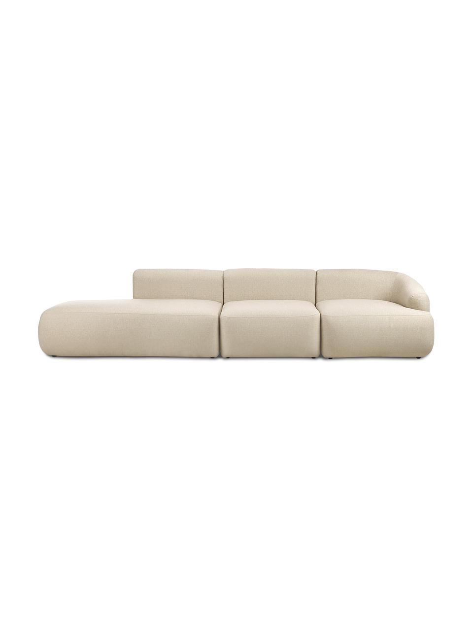 Chaise-longue componibile Sofia, Rivestimento: 100% polipropilene Con 23, Struttura: legno di pino massiccio, , Piedini: plastica, Tessuto beige, Larg. 340 x Prof. 95 cm, schienale a destra