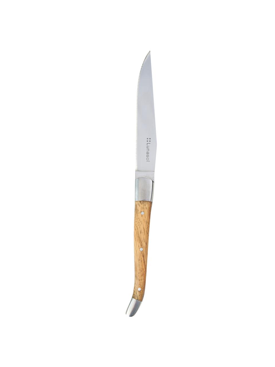 Steakový nůž s dřevěnou rukojetí Jasmine, 6 ks, Stříbrná, světlé dřevo, D 23 cm