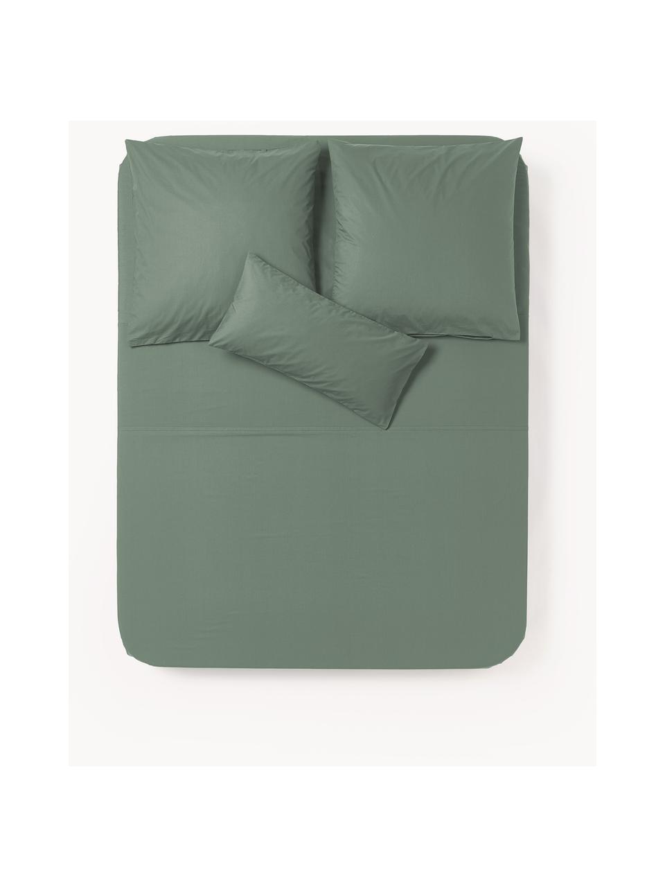 Drap plat en percale de coton Elsie, Vert foncé, larg. 240 x long. 280 cm