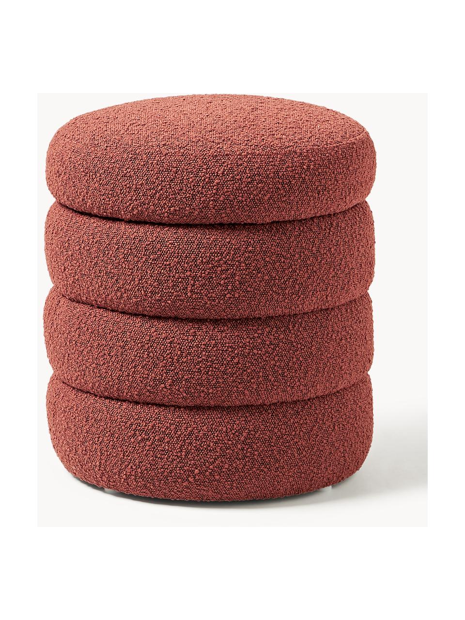 Pouf in bouclé con contenitore Alto, Rivestimento: bouclé (100% poliestere) , Struttura: legno di pino massiccio, , Bouclé rosso ruggine, Ø 43 x Alt. 48 cm