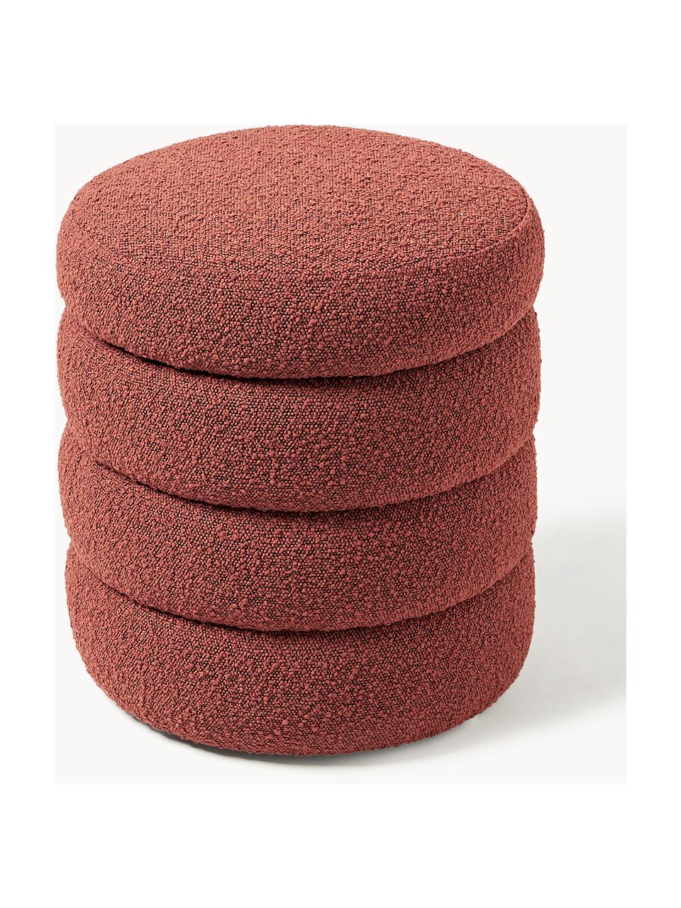 Pouf in bouclé con contenitore Alto, Rivestimento: bouclé (100% poliestere) , Struttura: legno di pino massiccio, , Bouclé rosso ruggine, Ø 43 x Alt. 48 cm