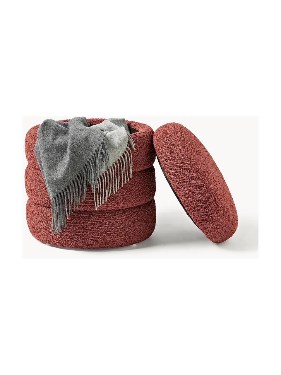 Pouf en bouclette avec rangement Alto, Bouclette rouge rouille, Ø 44 x haut. 48 cm