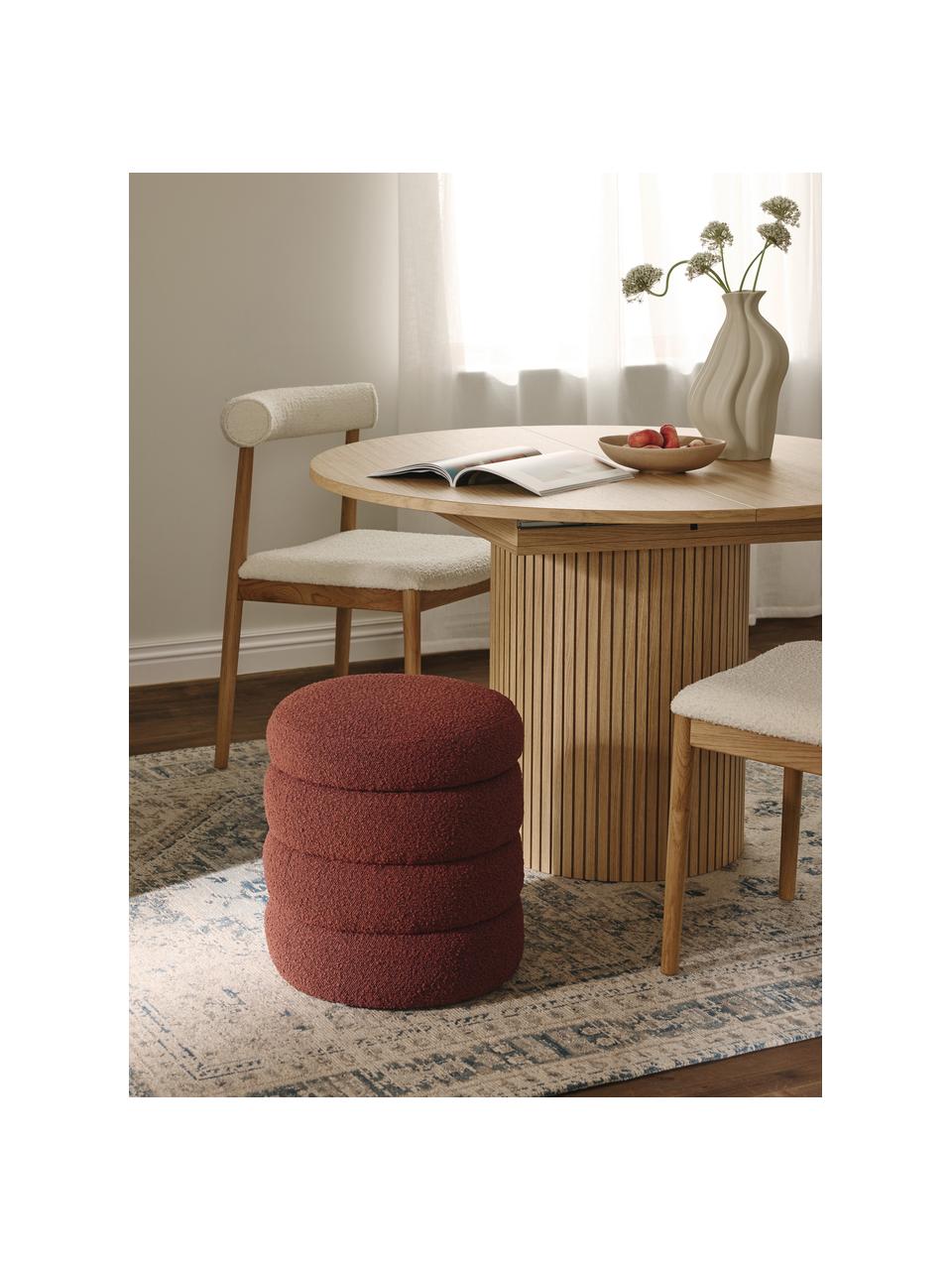 Pouf in bouclé con contenitore Alto, Rivestimento: bouclé (100% poliestere) , Struttura: legno di pino massiccio, , Bouclé rosso ruggine, Ø 43 x Alt. 48 cm