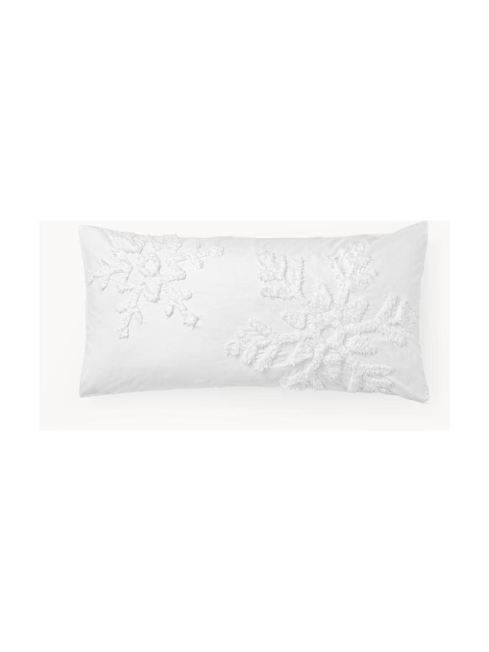 Povlak na polštář z bavlněného perkálu s všívaným motivem sněhových vloček Vida, Bílá, Š 40 cm, D 80 cm