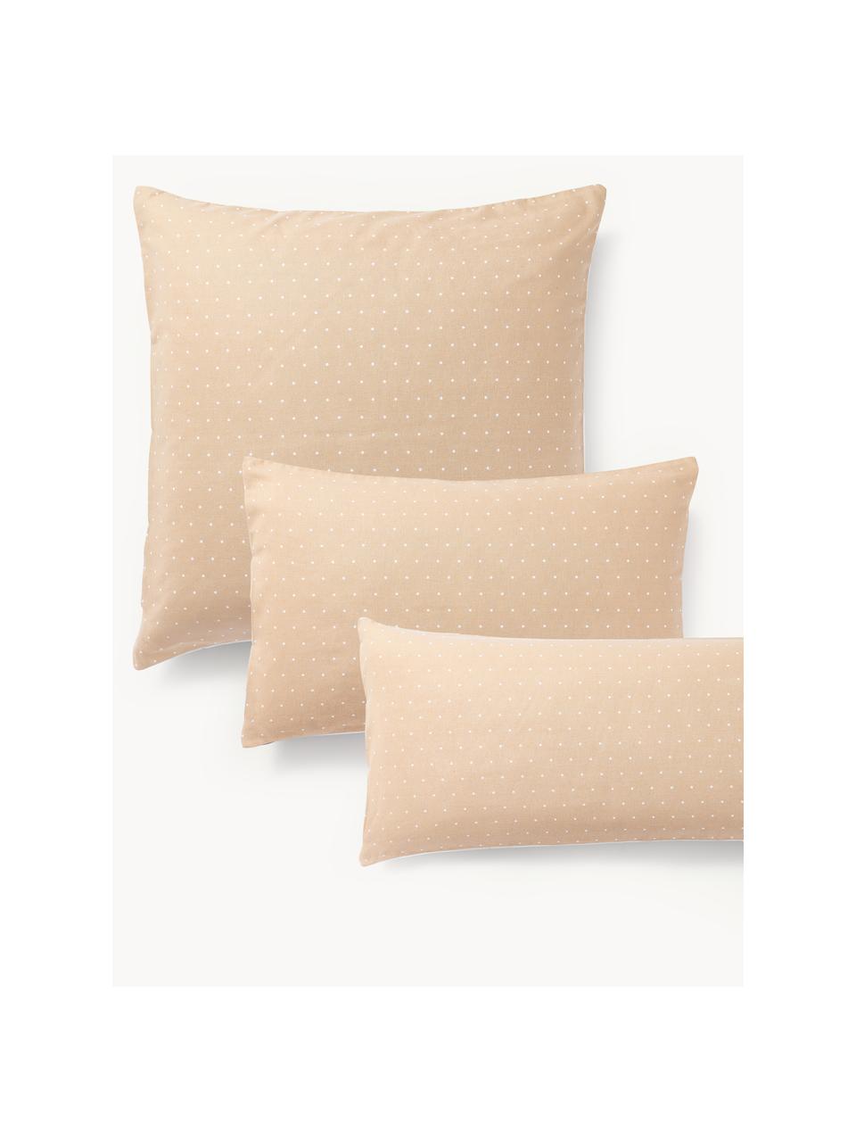 Funda de almohada reversible de franela a lunares Betty, Beige claro, blanco, An 50 x L 70 cm