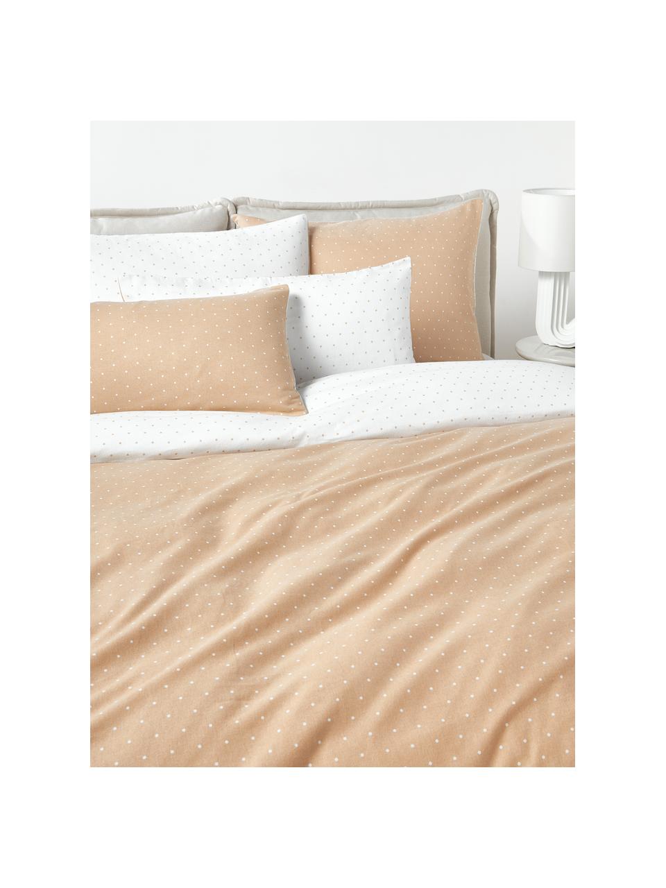 Funda de almohada reversible de franela a lunares Betty, Beige claro, blanco, An 50 x L 70 cm