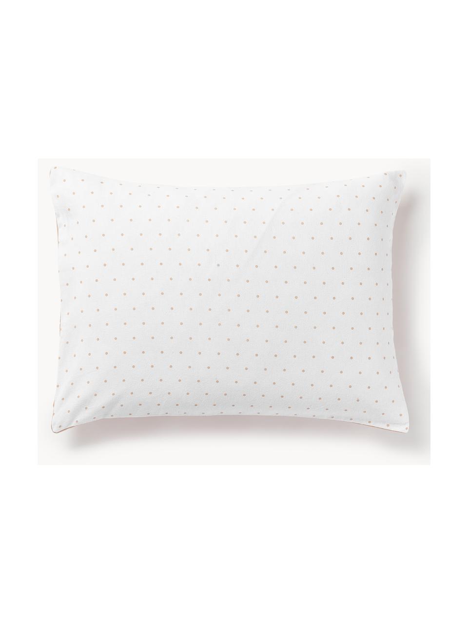 Funda de almohada reversible de franela a lunares Betty, Beige claro, blanco, An 50 x L 70 cm