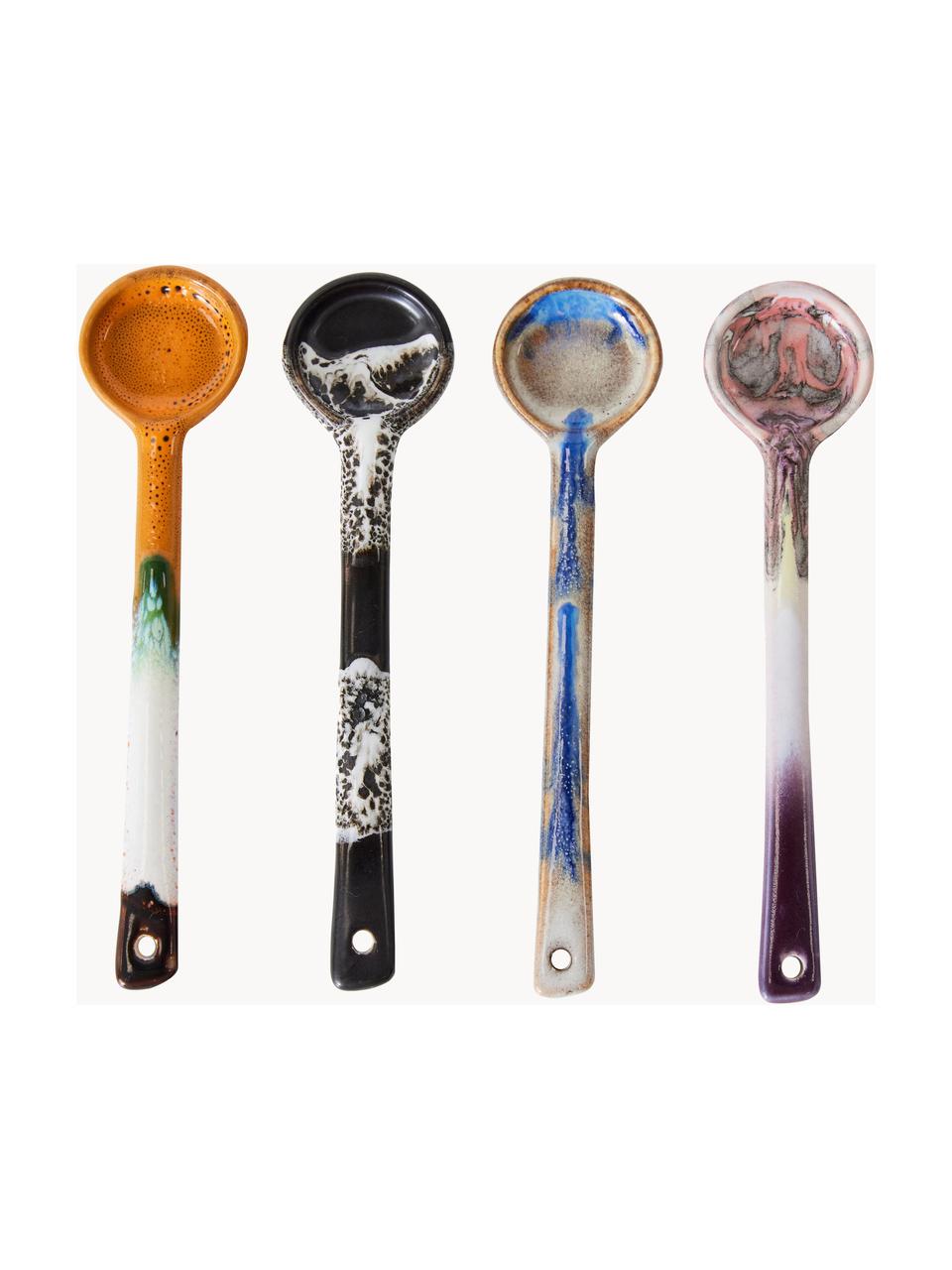 Set di 4 cucchiai dipinti a mano con smalto reattivo 70's, Ceramica, Multicolore, Lung. 13 cm