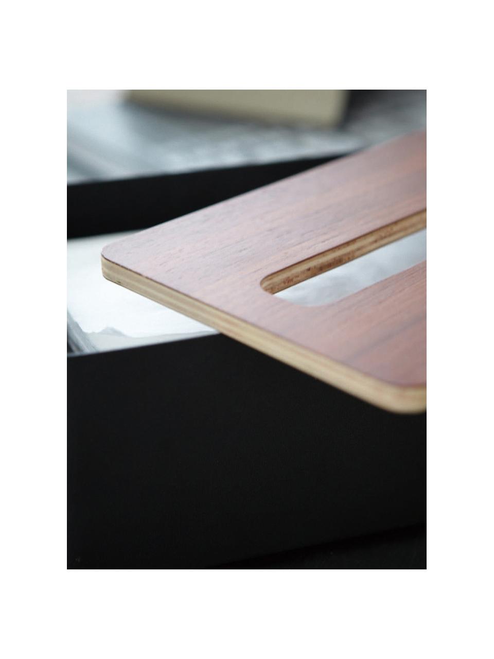 Caja de pañuelos Rin, Tapa: madera, Caja: acero pintado, Negro, turrón, L 26 x An 13 cm