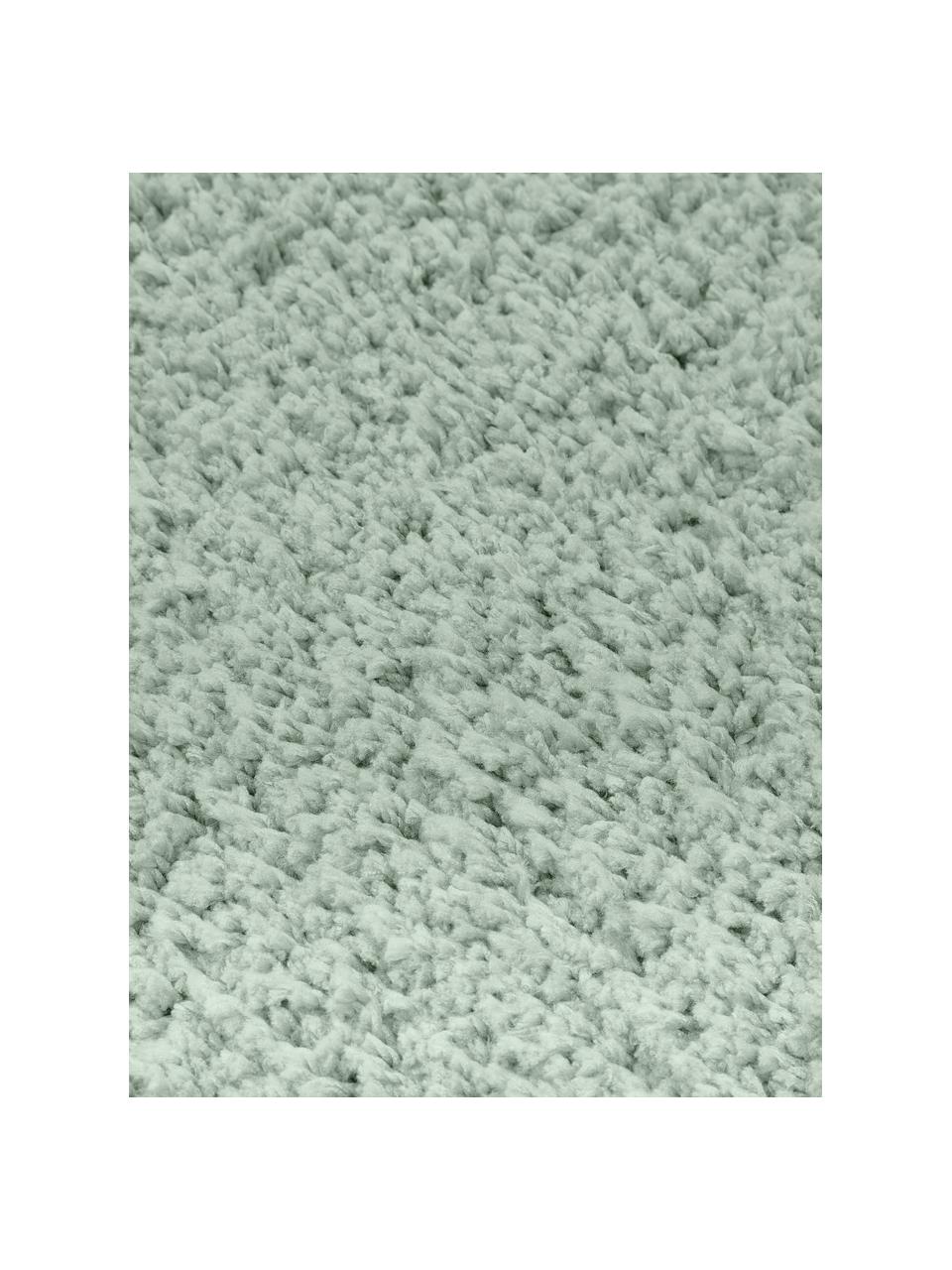 Pluizige hoogpolige loper Leighton in mintgroen, Bovenzijde: microvezels (100% polyest, Onderzijde: 70% polyester, 30% katoen, Mintgroen, B 80 x L 250 cm