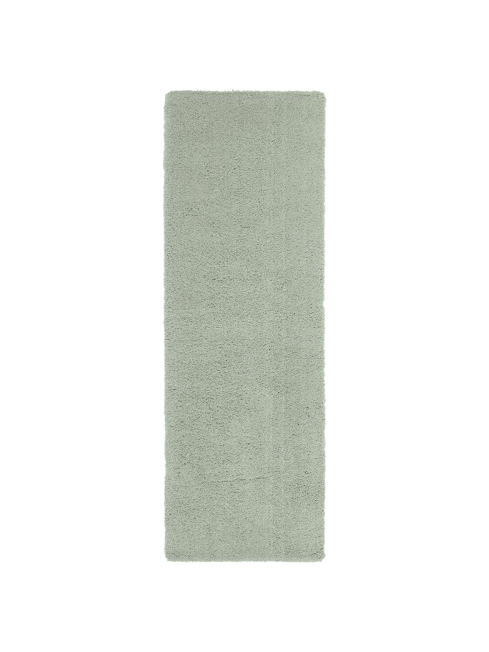 Pluizige hoogpolige loper Leighton in mintgroen, Bovenzijde: microvezels (100% polyest, Onderzijde: 70% polyester, 30% katoen, Mintgroen, B 80 x L 250 cm