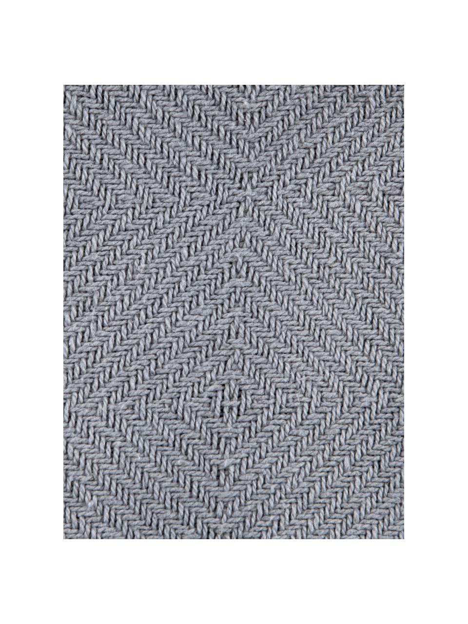 Plaid Sorbet in Grau mit Pompoms, 100% Baumwolle, Hellgrau, 130 x 170 cm